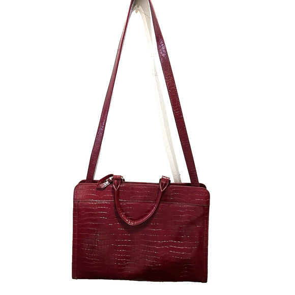 Talbots Classic Bordeaux Red Crocodile Business Med Shoulder Bag 10 x 13 purse - Picture 9 of 10